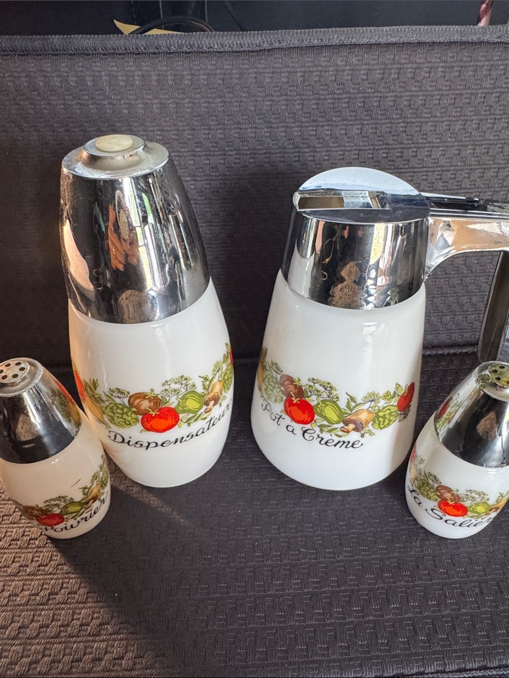 Gemco Spice of Life , sugar pourer, creamer pitcher, & salt & pepper shakers